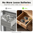 Closed 1‑slot 9V case next to a AA battery – size comparison