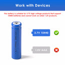 Digital battery analyzer display showing 10440 350mAh cell tested at 355mAh capacity
