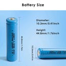 10440 LiFePO4 battery next to a standard AAA battery with dimension callouts
