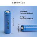 14430 650mAh cell beside a compact tactical flashlight emitting a bright beam