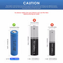 Side-by-side comparison of 14430 650mAh cell and standard 350mAh 14430 cell with runtime bar graph