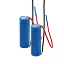 14430 780mAh Li-ion cell showing three variants: flat top, pre-welded nickel tabs, and lead wires