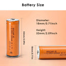 18500 battery dimensions 18mm diameter 50mm 52mm 53mm