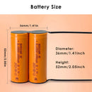 18500 2P battery pack dimensions 36mm width 52mm height