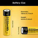 Technical drawing with dimensions of 1500mAh 18650 battery