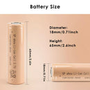 High capacity cell dimension specifications for 18650 batteries