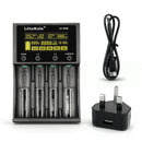 LiitoKala Lii-M4S 4-slot smart charger kit with UK plug wall adapter, Type-C cable, touch control, 4 intelligent modes, and USB power bank function.