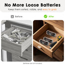 Closed 1‑slot 18650 case next to a AA battery – size comparison