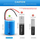 Pack of 2PCS 26350 3.7V 2000mAh batteries with pre-soldered leads, highlighting the 7.4Wh capacity and built-in safety PCB
