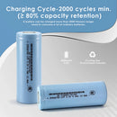 Infographic showing the 2000+ recharge cycles lifespan of the 26700 LiFePO4 4000mAh battery for long-term sustainable energy use