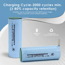 Infographic showing the 2000+ recharge cycles lifespan of the 26700 LiFePO4 4000mAh battery for long-term sustainable energy use