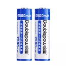 Two-pack of 2500mAh lithium batteries for LED flashlights and cooling fans