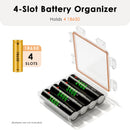 Open waterproof case showing four 18650 slots and red silicone gasket