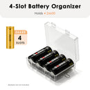 Four 26650 batteries inserted in the clear case – two rows of two