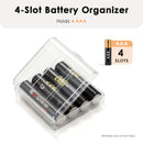 Four AAA batteries inserted in the clear case – side by side