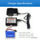  Product parameters for 7.4V 2S Li-ion Balance Charger with storage case, including extra-long 168cm cable length and 94g weight details