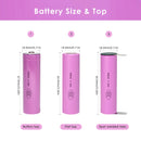 DMEGC INR18650-26E 2600mAh battery detailed dimensions showing Flat Top 65mm and Button Top 67mm lengths, 18mm diameter, weighing 45g with 3.7V nominal voltage and 5C (13A) discharge specs.
