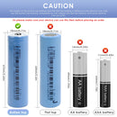 DMEGC INR18650-25P battery terminal guide showing Flat Top (65mm), Button Top (67mm), and Nickel Tab options. Button Top adds ~2mm length; Nickel Tab is pre-welded for DIY pack assembly.