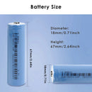 DMEGC INR18650-25P 2500mAh battery detailed dimensions showing Flat Top 65mm and Button Top 67mm lengths, 18mm diameter, with 3.7V nominal voltage and 10C (25A) discharge specs.
