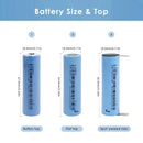 DMEGC INR18650-25P 2500mAh battery detailed dimensions showing Flat Top 65mm and Button Top 67mm lengths, 18mm diameter, with 3.7V nominal voltage and 10C (25A) discharge specs.