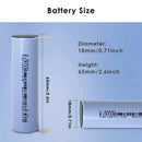 DMEGC INR18650-20P 2000mAh battery detailed dimensions showing Flat Top 65mm and Button Top 67mm lengths, 18mm diameter, with 3.7V nominal voltage and 10C (20A) discharge specs.