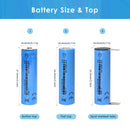  EVE ICR18650-26V 2550mAh battery detailed dimensions showing Flat Top 65mm and Button Top 67mm lengths, 18mm diameter, with 3.7V nominal voltage and 3C (7.65A) discharge specs.