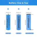 EVE INR18650-35V 3500mAh battery detailed dimensions showing Flat Top 65mm and Button Top 67mm lengths, 18mm diameter, weighing 47g with 3.7V nominal voltage and 10A discharge specs.