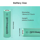 EVE INR18650-33V 3300mAh battery detailed dimensions showing Flat Top 65mm and Button Top 67mm lengths, 18mm diameter, with 3.7V nominal voltage and 3C (10A) discharge specs.