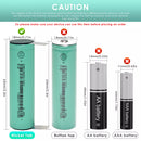 EVE INR18650-33V battery terminal guide showing Flat Top (65mm), Button Top (67mm), and Nickel Tab options. Button Top adds ~2mm length; Nickel Tab is pre-welded for DIY pack assembly.