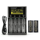 LiitoKala Lii-M4S 4-slot smart charger kit with 2x LiitoKala Lii-50A 26650 5000mAh flat top batteries. Includes touch control, 4 intelligent modes, power bank function, and LCD display. No wall adapter included.