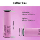 Dimension specifications for Samsung 35E battery with flat tabs