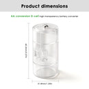 Side‑by‑side: empty AA to D converter, a AA battery, and a real D battery