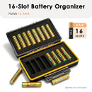 Closed AAA battery storage case with hook and dustproof seal – side view