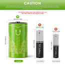 BESTON D size rechargeable battery featuring a standard button top positive terminal and a built-in Type-C USB port with blue smart LED charging indicator.