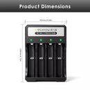 Visual compatibility guide showing all supported battery sizes in charger slots