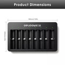 Visual compatibility guide showing all supported battery sizes in charger slots