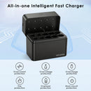 Delipow 10‑bay charger safety features – overcharge, short circuit, reverse polarity, overcurrent, overheat protection