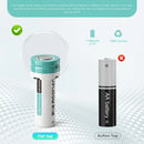 Infographic showing Delipow 14430 650mAh 3.7V lithium battery capacity and 500+ recharge cycles with solar charge compatibility