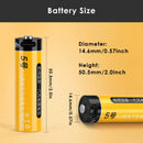 Delipow 14500 button top battery dimension diagram – 50.0mm height, 14.0mm diameter, standard AA size equivalent