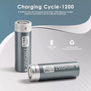 Infographic showing Delipow 16500 1500mAh 3.7V flat top Li-ion battery capacity and 500+ recharge cycles