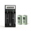 Delipow 18350 1100mAh flat top high drain rechargeable lithium battery 2-pack with USB battery charger, 3.7V for flashlights and vape devices