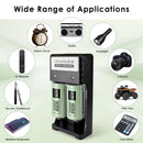 Delipow 18350 1100mAh high drain flat top batteries and USB charger powering compact tactical flashlight, vaping device, and portable LED headlamp