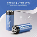 Infographic showing Delipow 26650 2500mAh 3.2V LiFePO4 battery capacity and 2000+ recharge cycles
