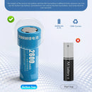 Infographic showing Delipow 26650 2600mAh 3.7V Li-ion flat top battery capacity and 500+ recharge cycles