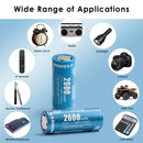 Delipow 26650 2600mAh flat top batteries powering high‑power LED flashlight, headlamp, bike light, and lantern