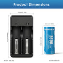 Delipow 26650 2600mAh flat top battery and USB charger with ruler – battery 65.0x26.0mm, charger 110x33x32mm