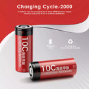 Infographic showing Delipow 26650 3000mAh 3.2V LiFePO4 battery high capacity and 2000+ recharge cycles