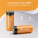 Infographic showing Delipow 26650 3300mAh 3.2V LiFePO4 battery true capacity and 2000+ recharge cycles