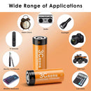 Delipow 26650 3300mAh LiFePO4 batteries powering high-lumen LED searchlight, professional headlamp, and underwater diving torch