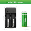 Delipow 26650 5000mAh flat top battery and USB charger with ruler – battery 65.0x26.0mm, charger 110x33x32mm